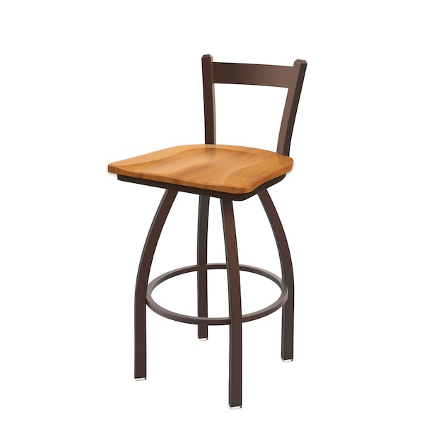 25" Low Back Swivel Counter Stool, Bronze Finish, Med Maple Seat